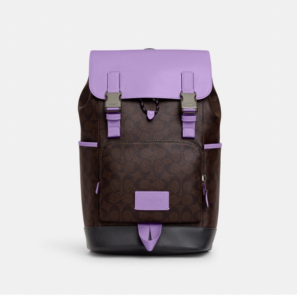 Last one‼️CoachMEN's Track Backpack In Colorblock Signature mahogany/iris Canvas - Picture 1 of 6